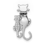 14k White Gold White and Black Diamond Big and Little Cats Chain Slide