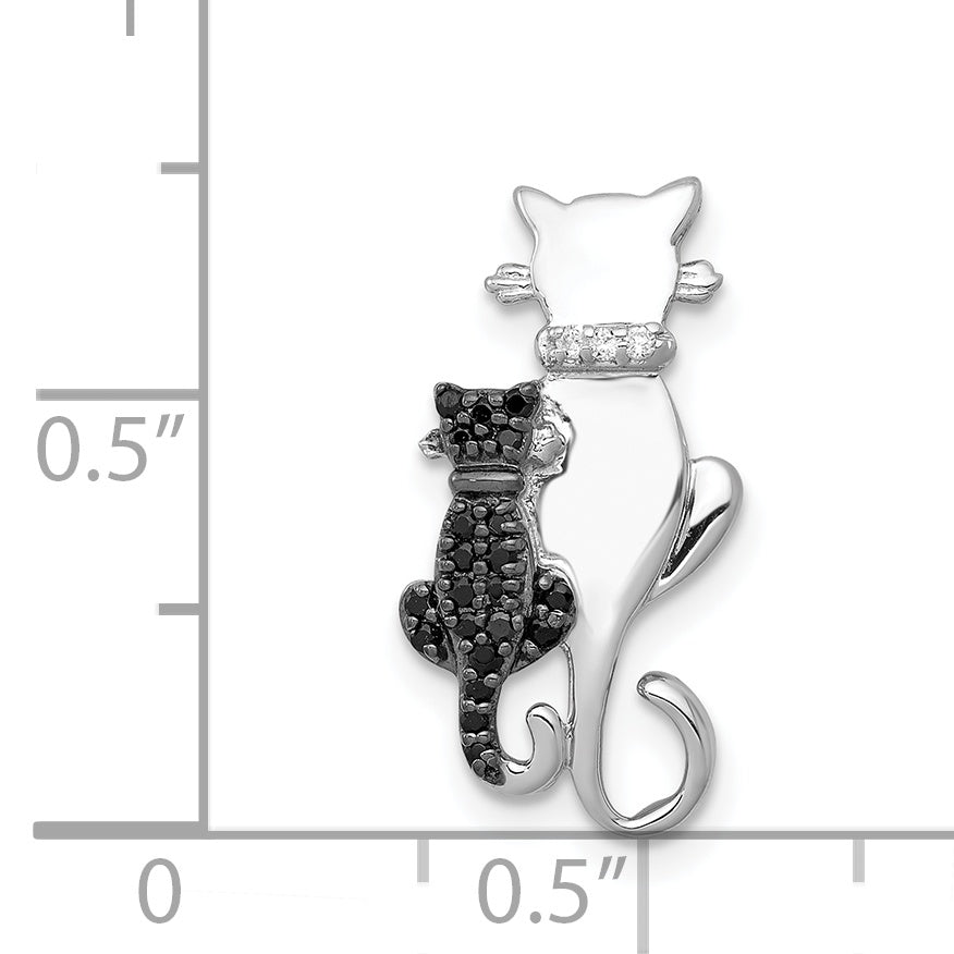 14k White Gold Black and White Diamond Big and Little Cats Chain Slide
