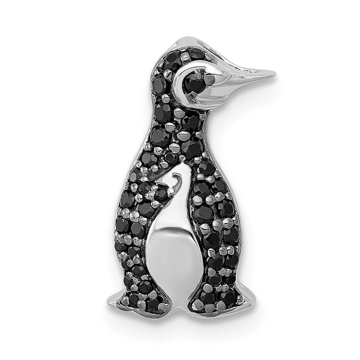 14k White Gold 1/5 carat Black Diamond Penguin Chain Slide Main image