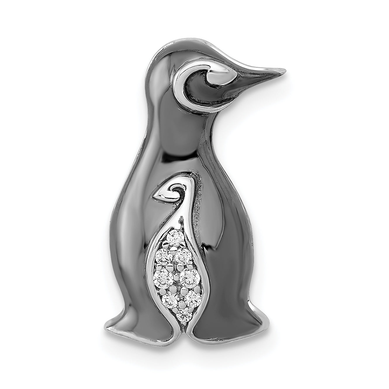 14k White Gold with Black Rhodium Diamond Penguin Chain Slide Main image