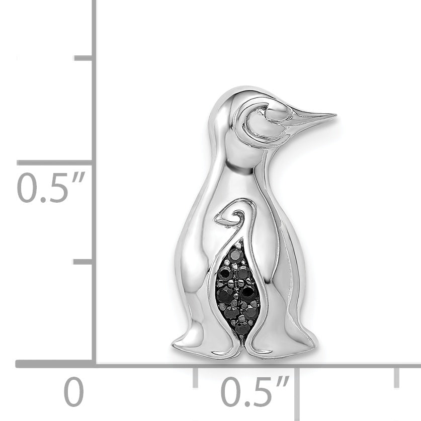 14k White Gold Black Diamond Penguin Chain Slide