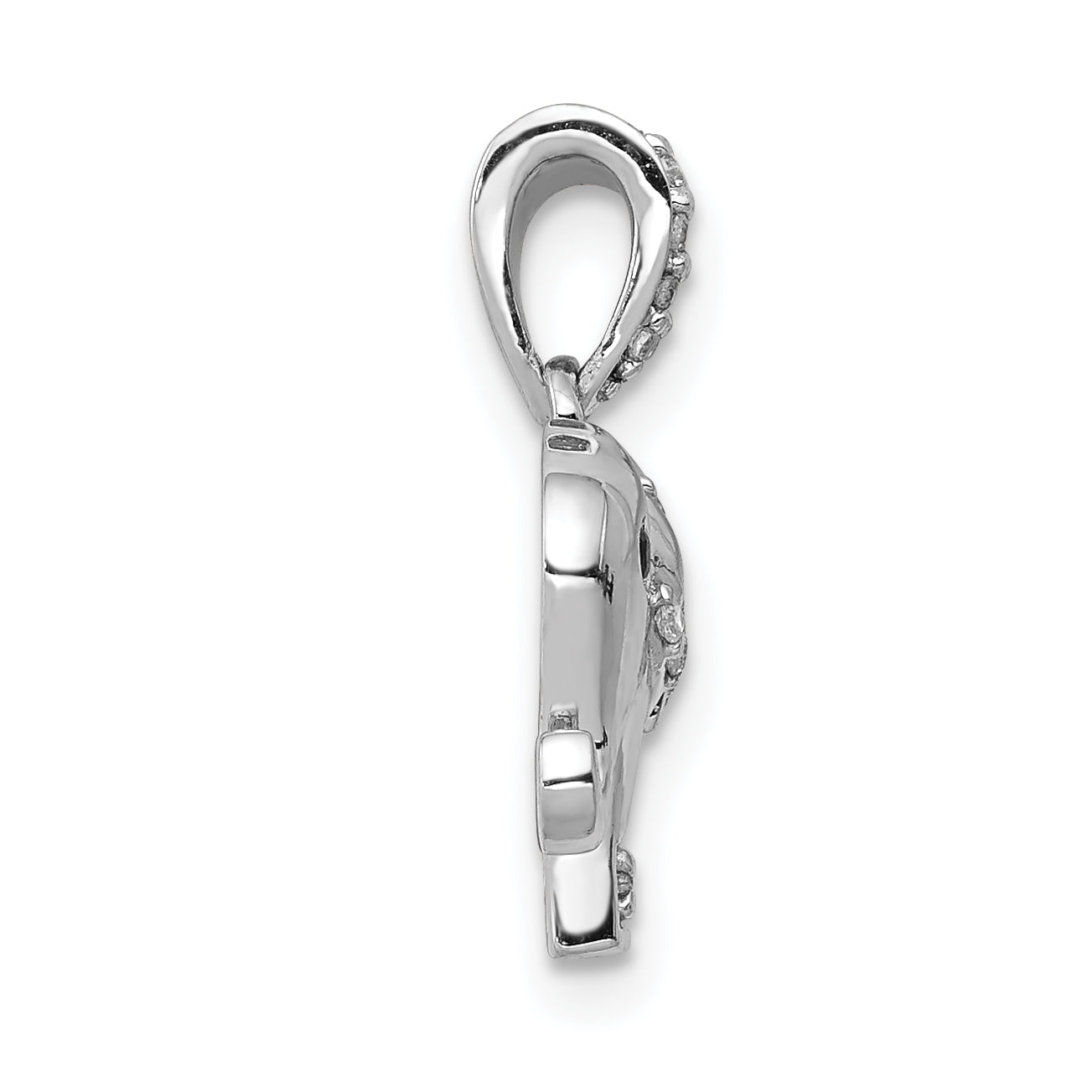 14k White Gold 1/10 carat Black and White Diamond Elephant Pendant