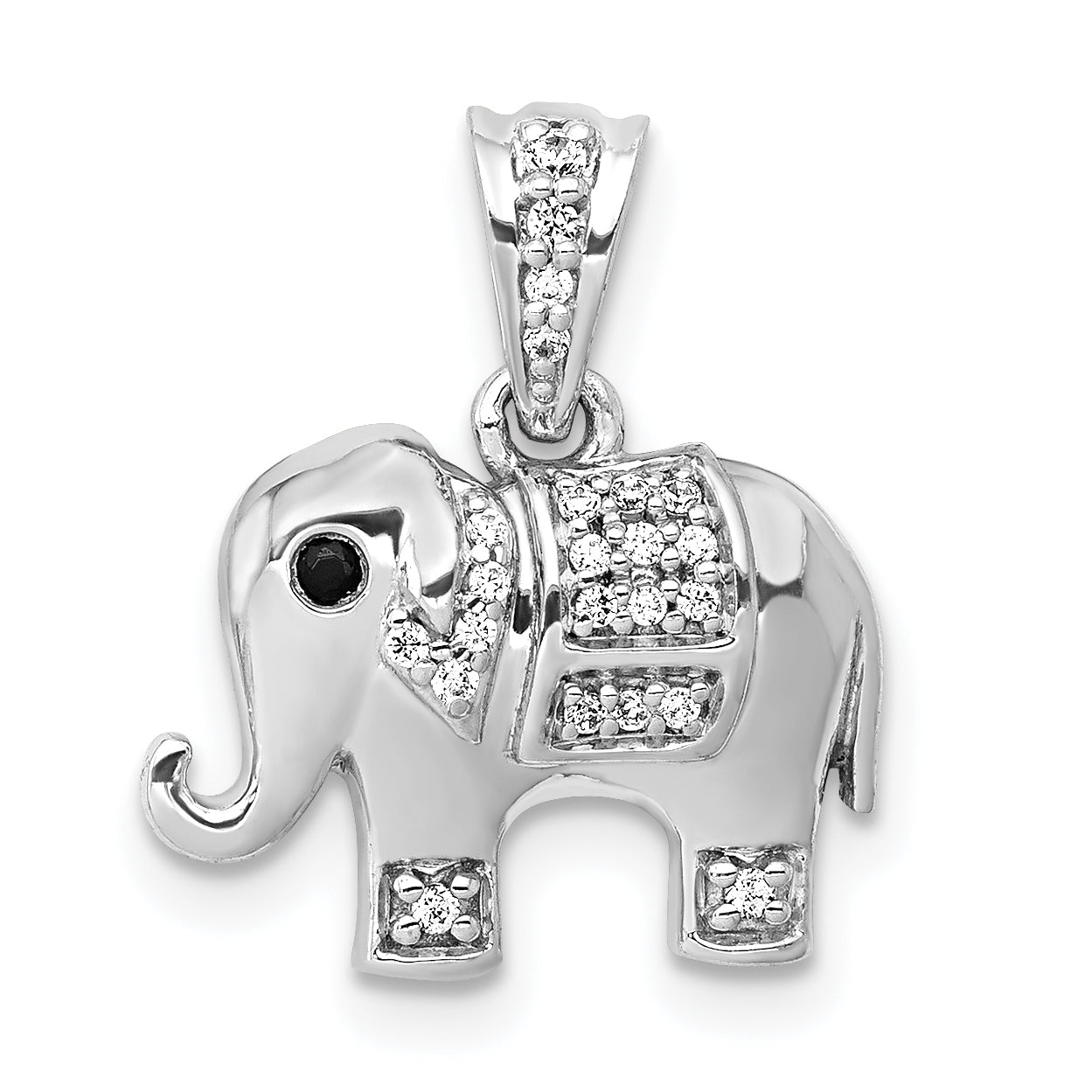 14k White Gold 1/10 carat Black and White Diamond Elephant Pendant Main image