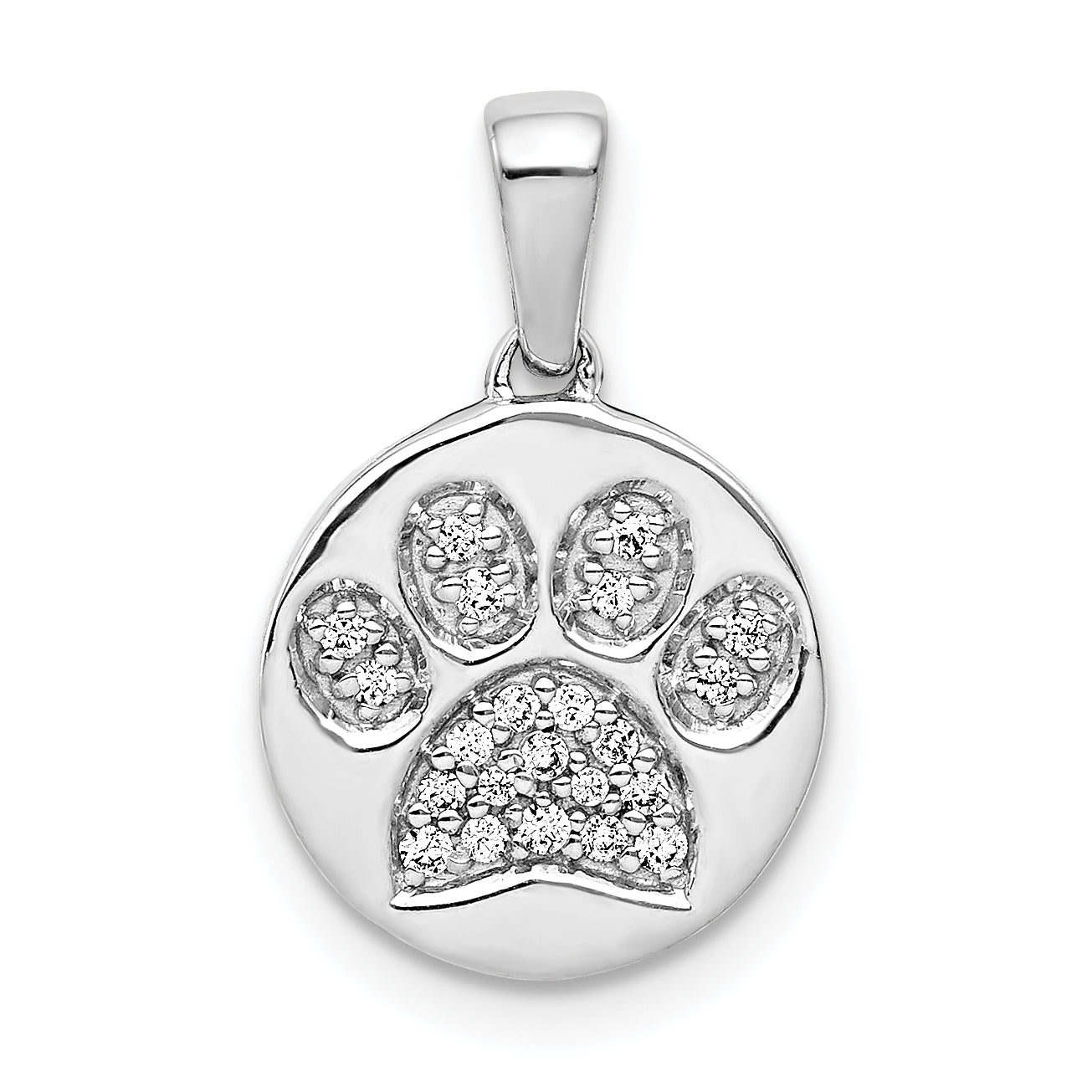 14k White Gold Diamond Paw Print in Circle Pendant Main image
