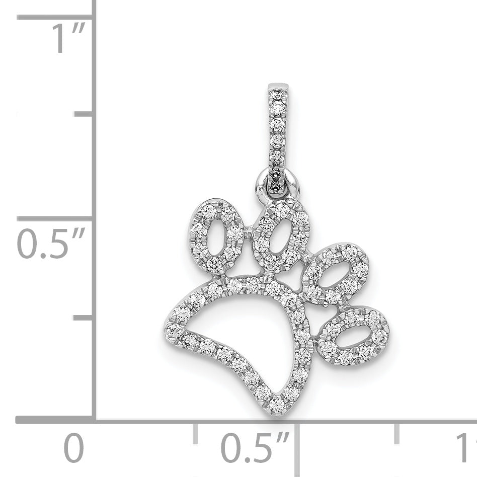 14k White Gold 1/4 carat Diamond Paw Print Pendant