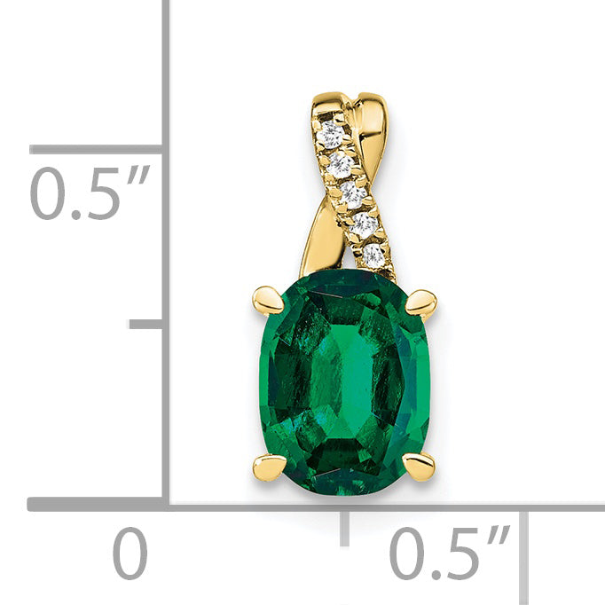 10k Oval Created Emerald and Diamond Pendant Secondary image