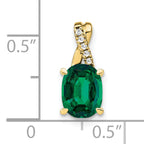 10k Oval Created Emerald and Diamond Pendant