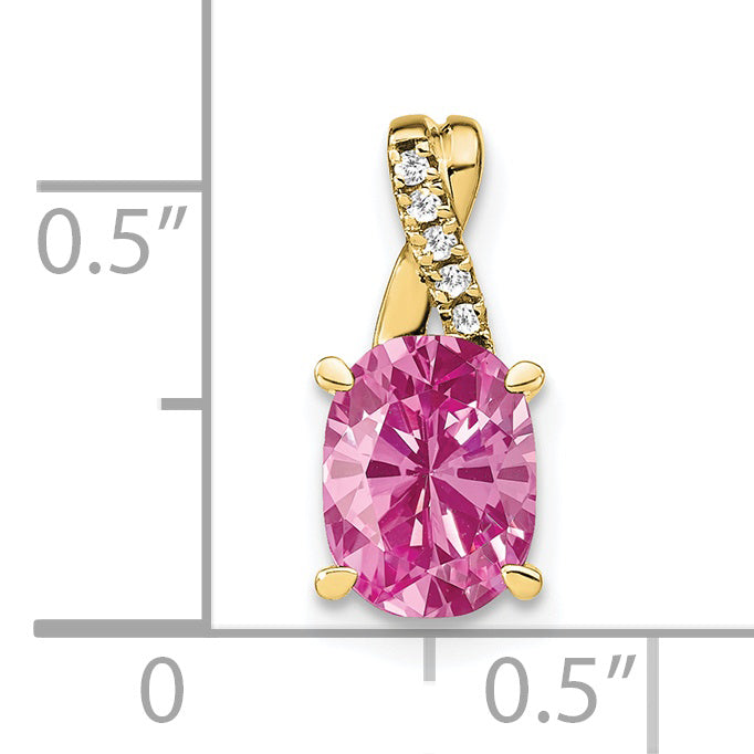 10k Oval Created Pink Sapphire and Diamond Pendant Secondary image