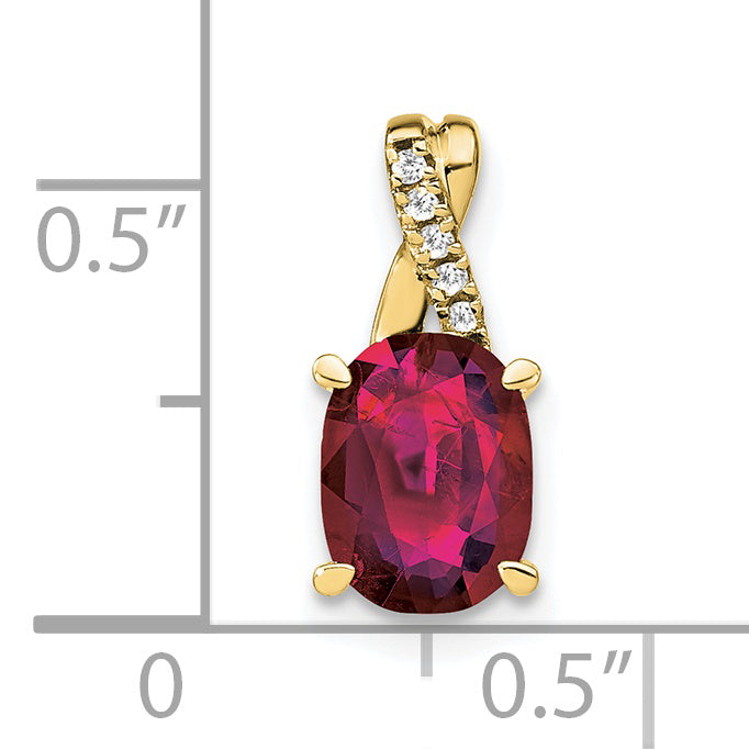 10k Oval Created Ruby and Diamond Pendant