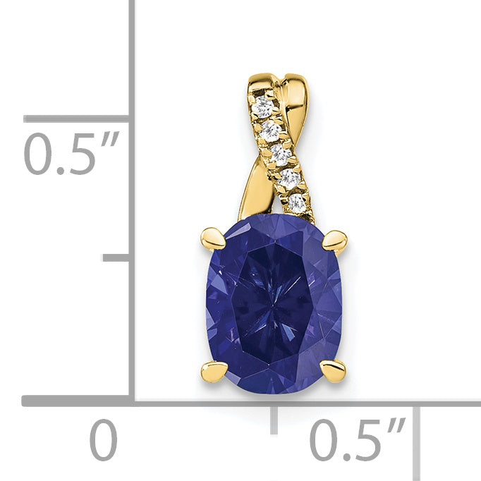 10k Oval Created Sapphire and Diamond Pendant Secondary image