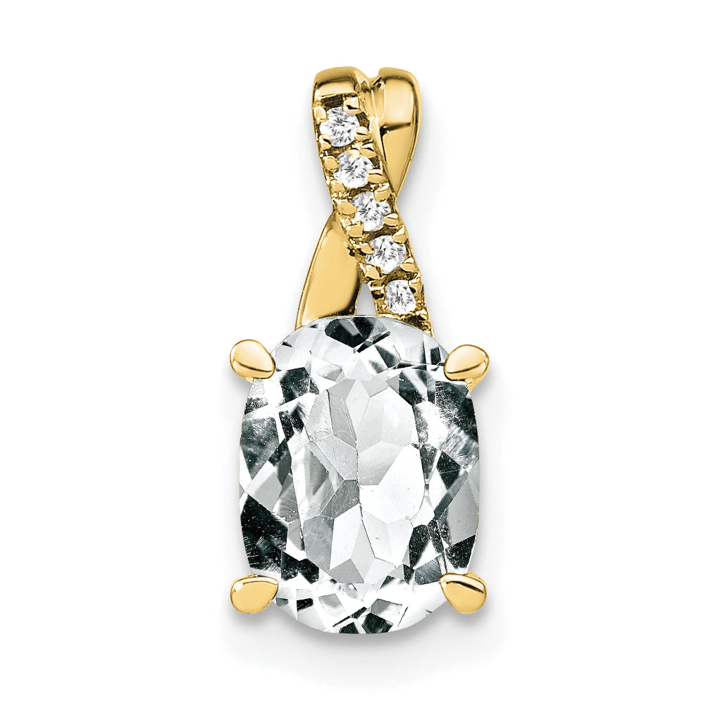 10k Oval White Topaz and Diamond Pendant Main image