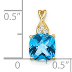 10k Checkerboard Blue Topaz and Diamond Pendant