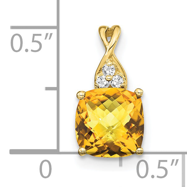 10k Checkerboard Citrine and Diamond Pendant