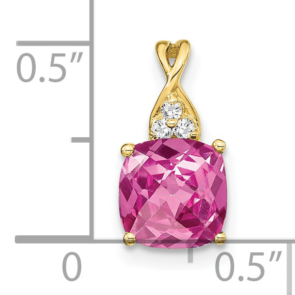 10k Checkerboard Created Pink Sapphire and Diamond Pendant Secondary image