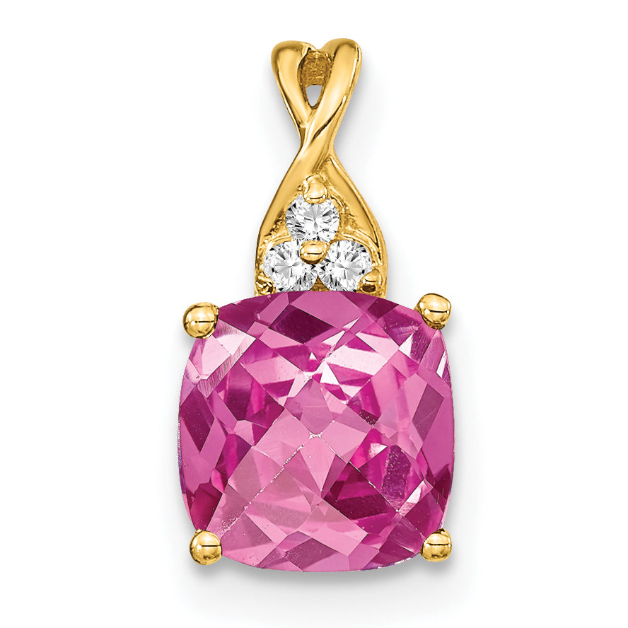 10k Checkerboard Created Pink Sapphire and Diamond Pendant Main image