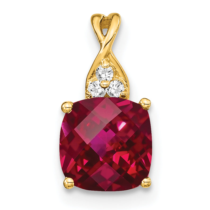 10k Checkerboard Created Ruby and Diamond Pendant Main image