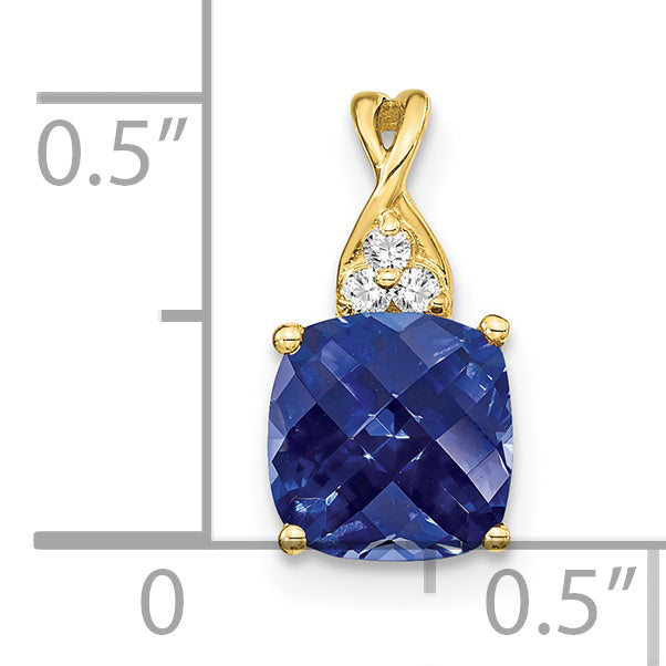 10k Checkerboard Created Sapphire and Diamond Pendant Secondary image