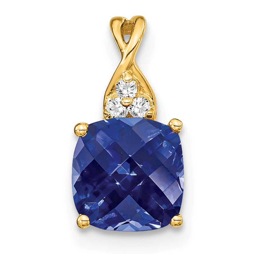 10k Checkerboard Created Sapphire and Diamond Pendant Main image