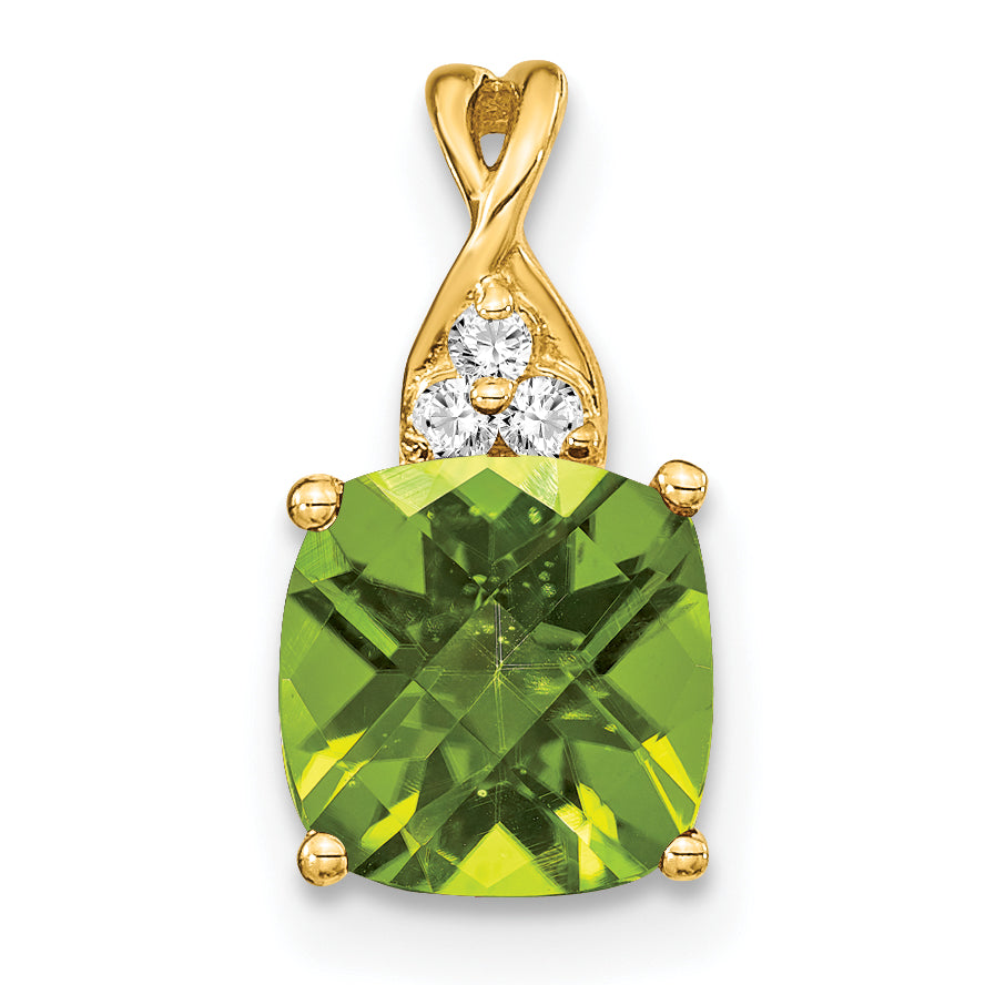 10k Checkerboard Peridot and Diamond Pendant Main image