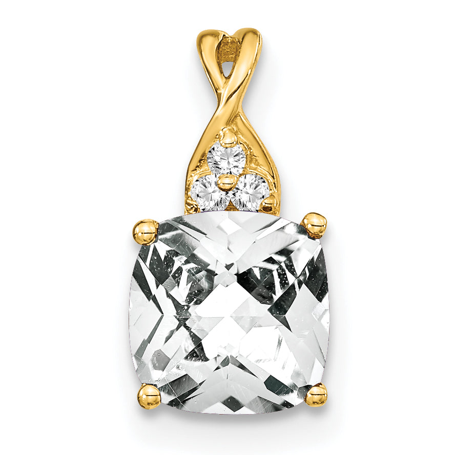10k Checkerboard White Topaz and Diamond Pendant Main image