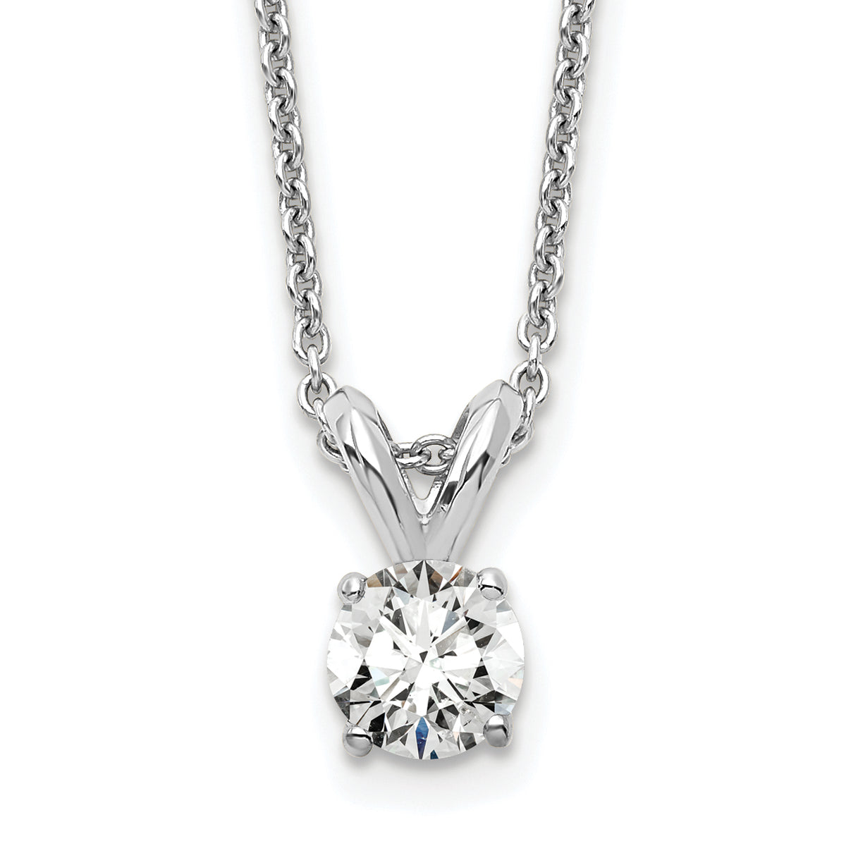 14k White Gold 1/4 carat Lab Grown Diamond VS/SI+ G+ Round Complete Four Prong 18 inch Solitaire Pendant Necklace