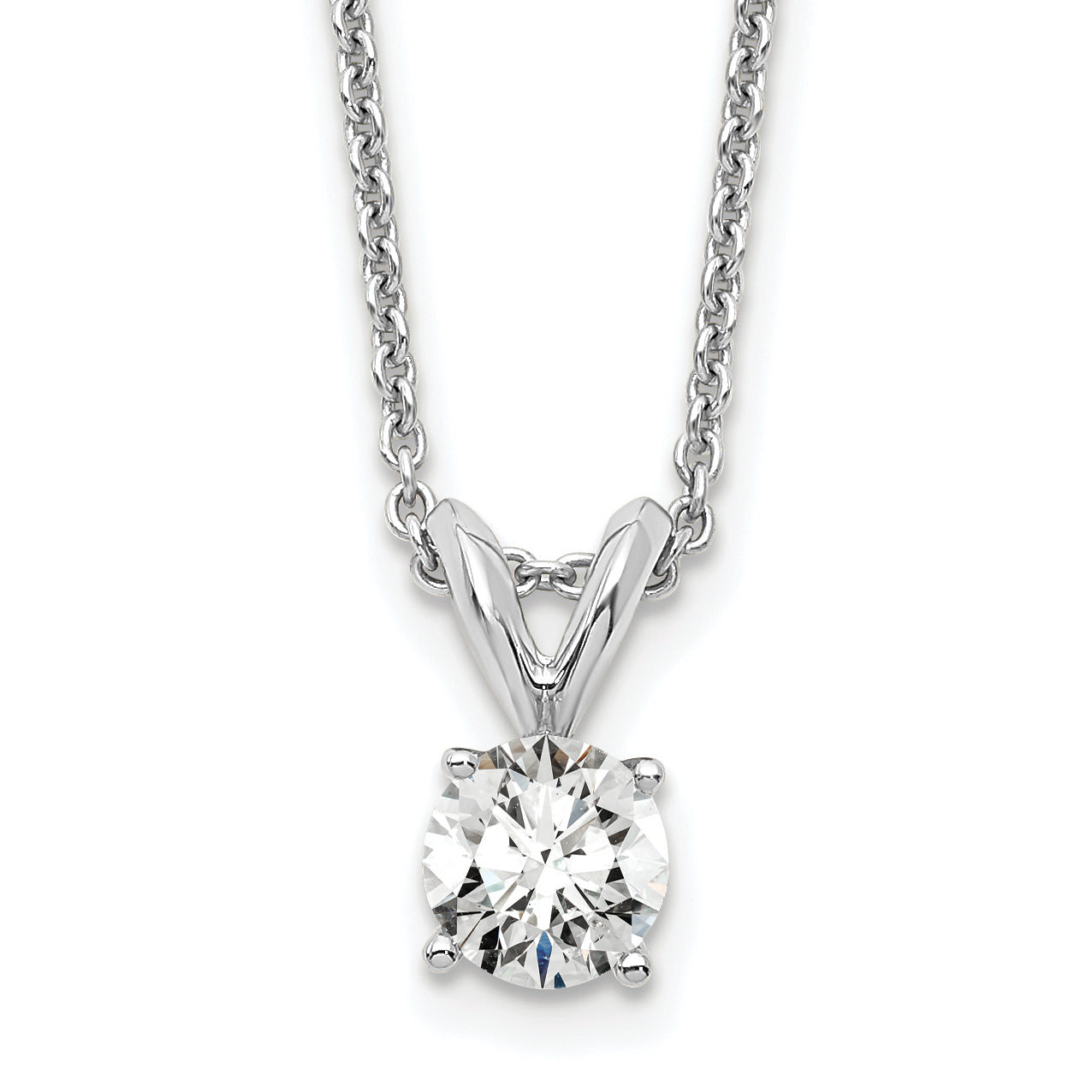 14k White Gold 1/3 carat Certified Lab Grown Diamond VS+ F+ Round Complete Four Prong 18 inch Solitaire Pendant Necklace