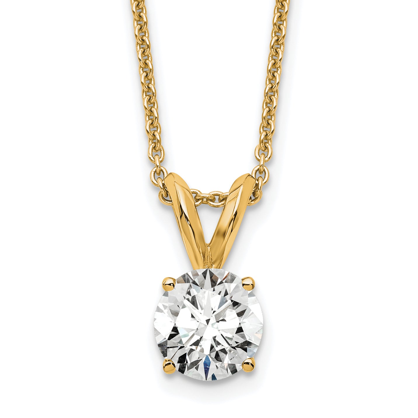 14k 1/2 carat Lab Grown Diamond VS+ F+ Round Complete Four Prong 18 inch Solitaire Pendant Necklace