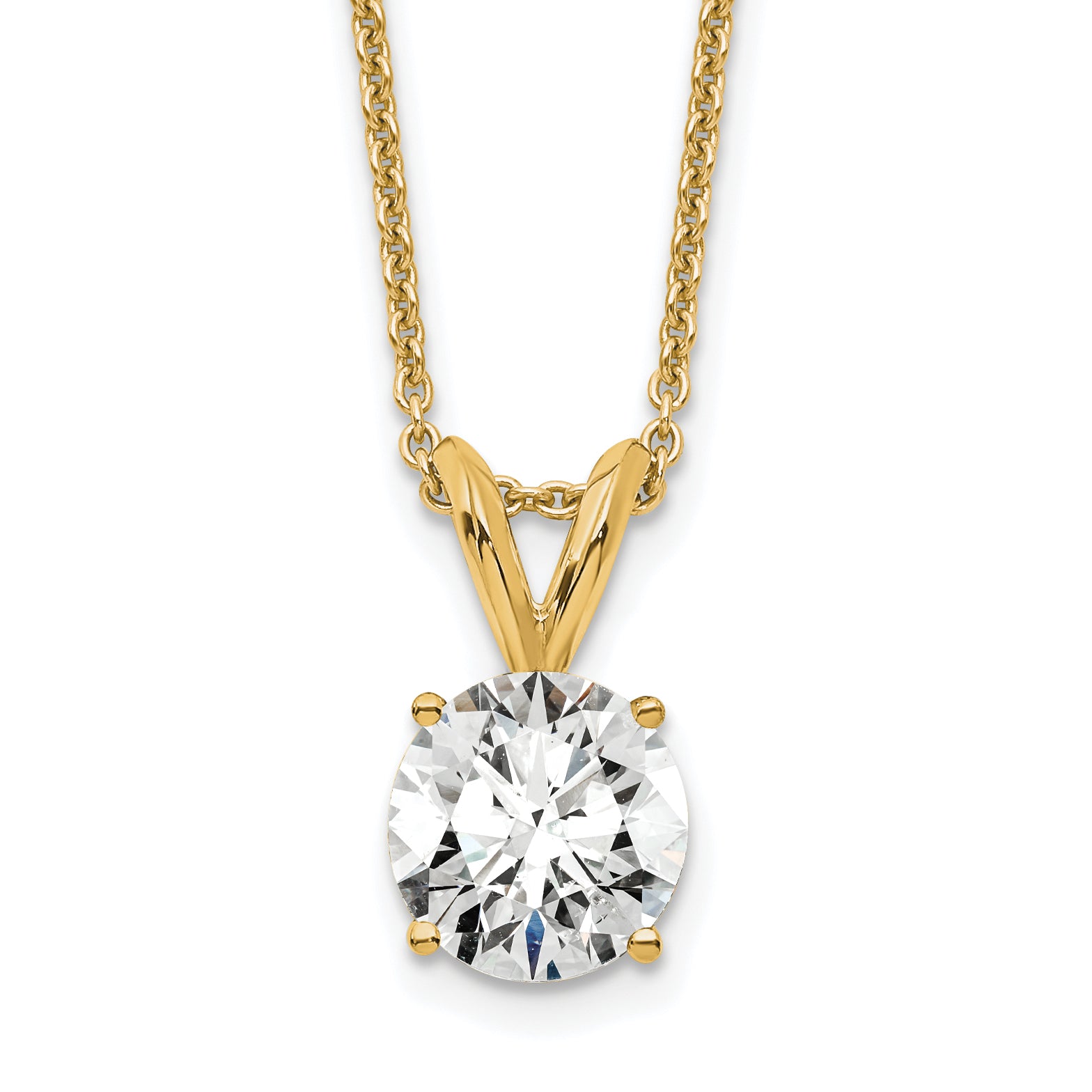 14k 3/4 carat Certified Lab Grown Diamond VS/SI+ G+ Round Complete Four Prong 18 inch Solitaire Pendant Necklace