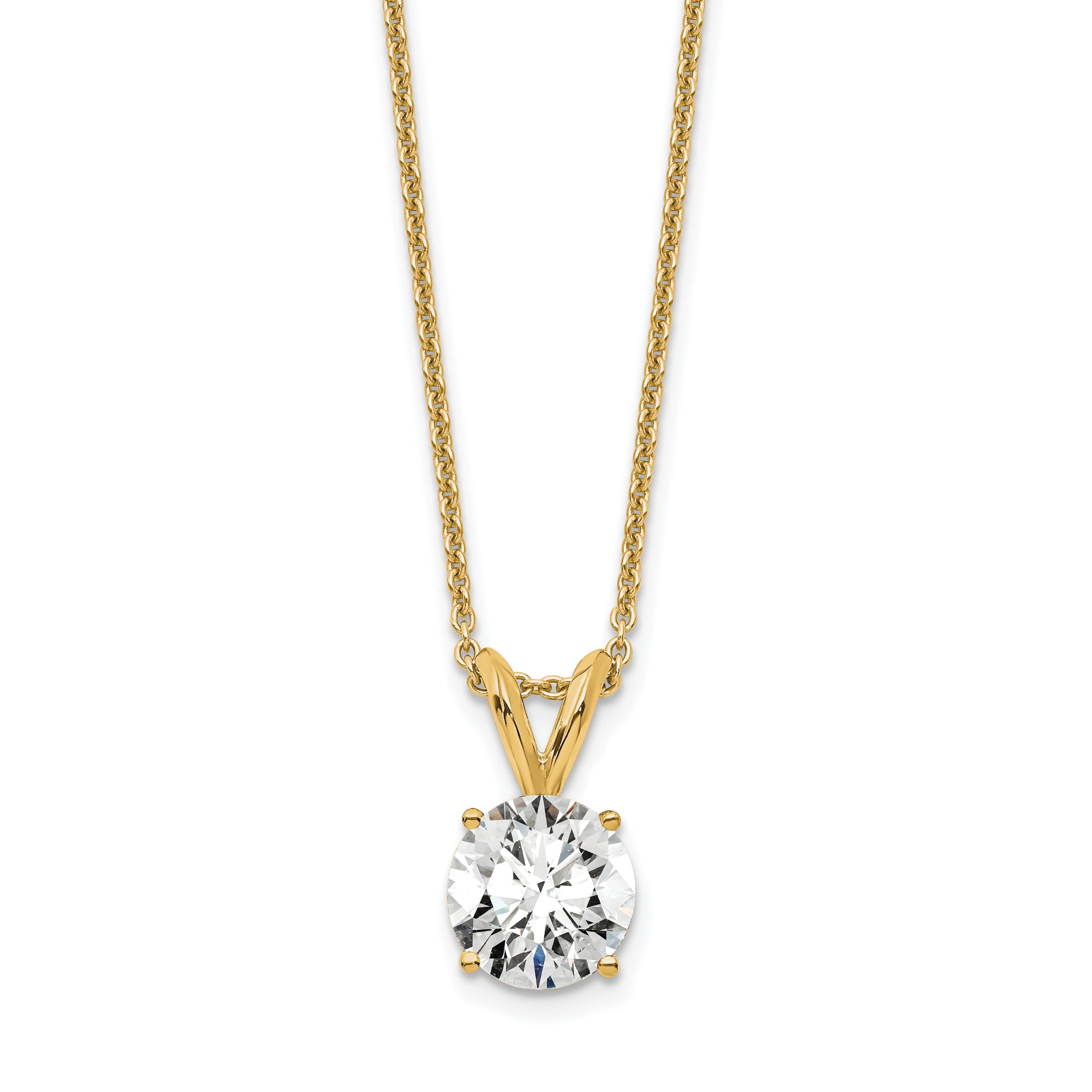 14k 3/4 carat Certified Lab Grown Diamond VS+ F+ Round Complete Four Prong 18 inch Solitaire Pendant Necklace