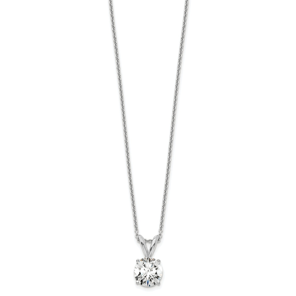 14k White Gold 3/4 carat Certified Lab Grown Diamond VS+ F+ Round Complete Four Prong 18 inch Solitaire Pendant Necklace