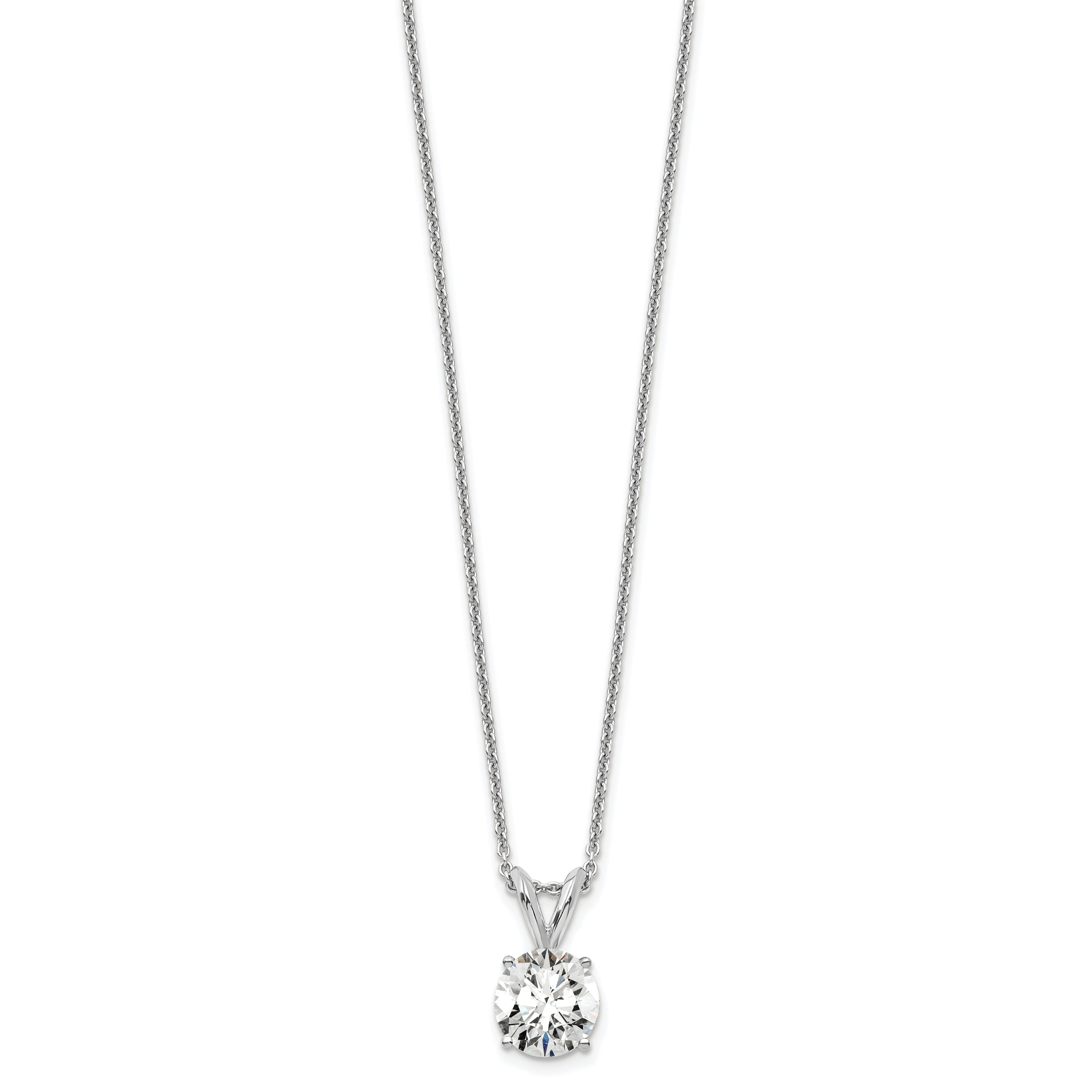 14k White Gold 3/4 carat Certified Lab Grown Diamond VS+ F+ Round Complete Four Prong 18 inch Solitaire Pendant Necklace