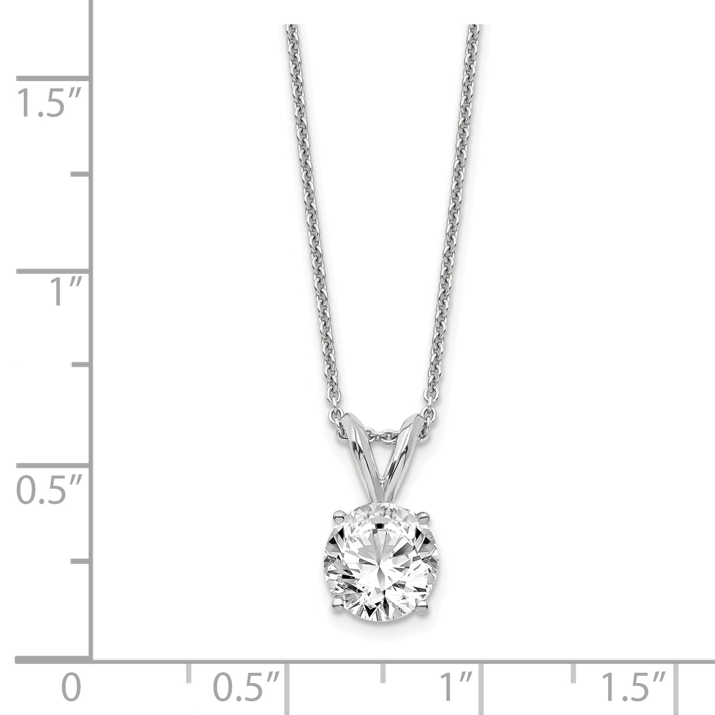 14k White Gold 3/4 carat Lab Grown Diamond VS/SI+ G+ Round Complete Four Prong 18 inch Solitaire Pendant Necklace