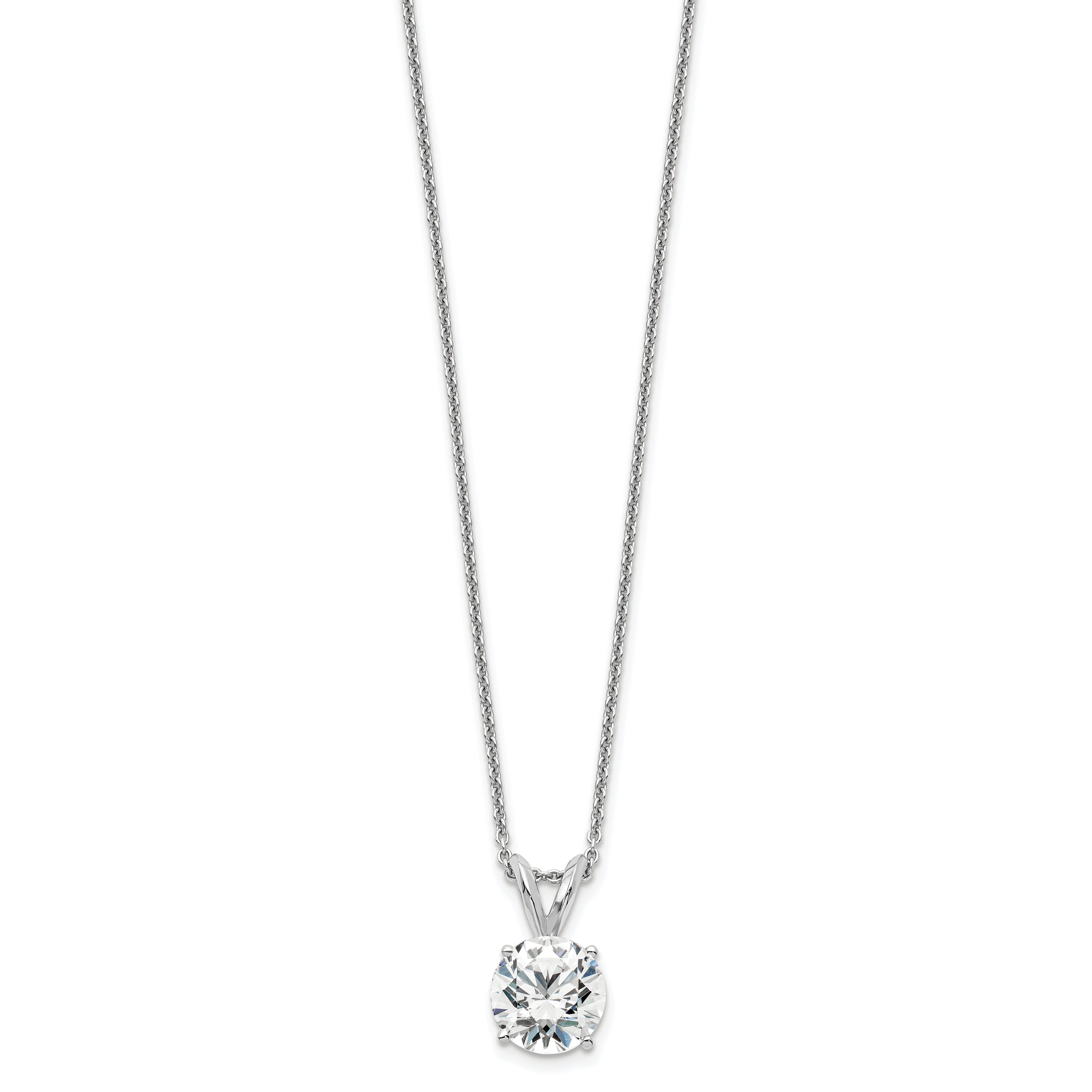14k White Gold 1 carat Certified Lab Grown Diamond VS+ F+ Round Complete Four Prong 18 inch Solitaire Pendant Necklace