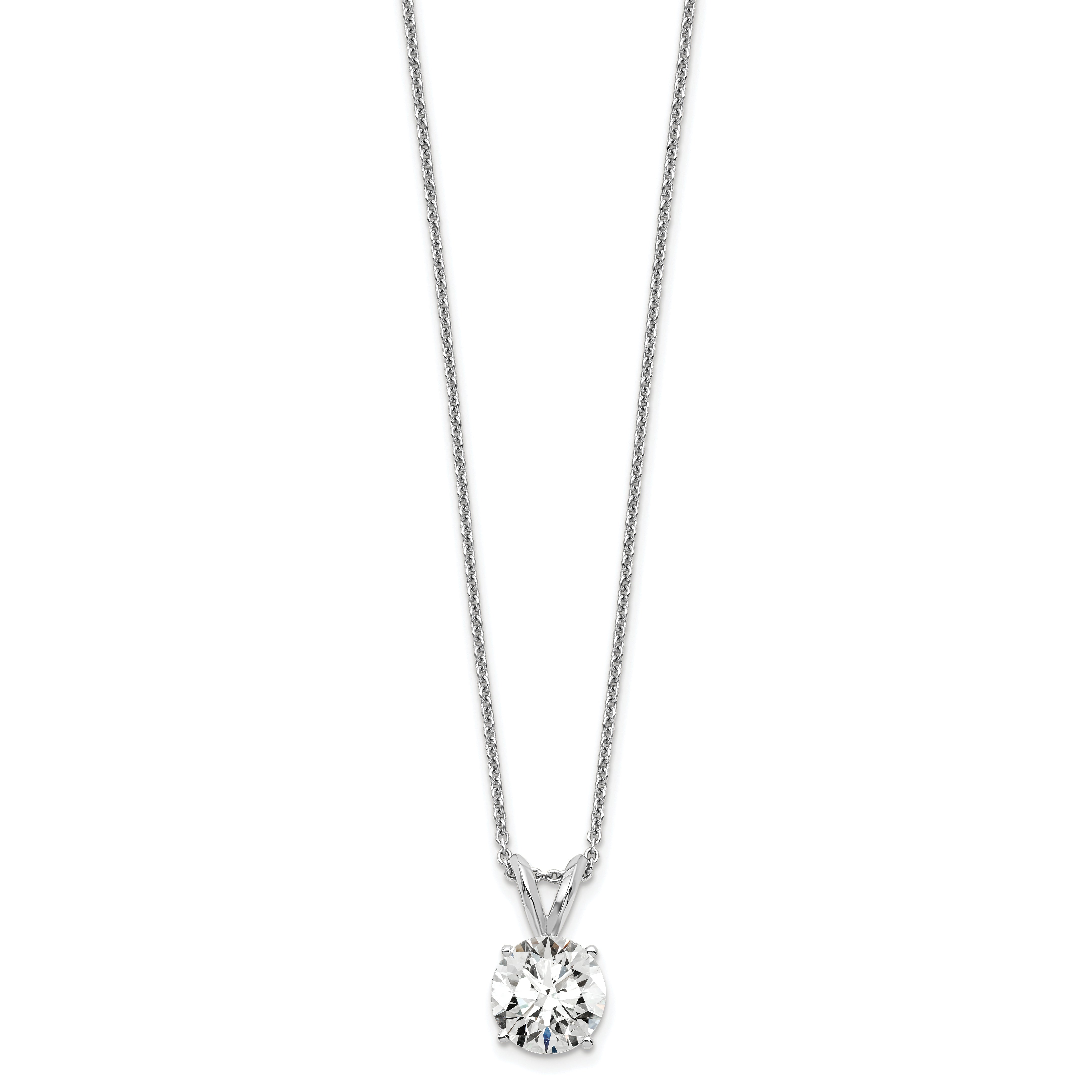 14k White Gold 1 carat Lab Grown Diamond VS/SI+ G+ Round Complete Four Prong 18 inch Solitaire Pendant Necklace