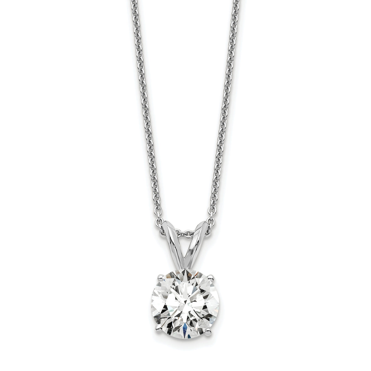 14k White Gold 1 carat Lab Grown Diamond VS/SI+ G+ Round Complete Four Prong 18 inch Solitaire Pendant Necklace