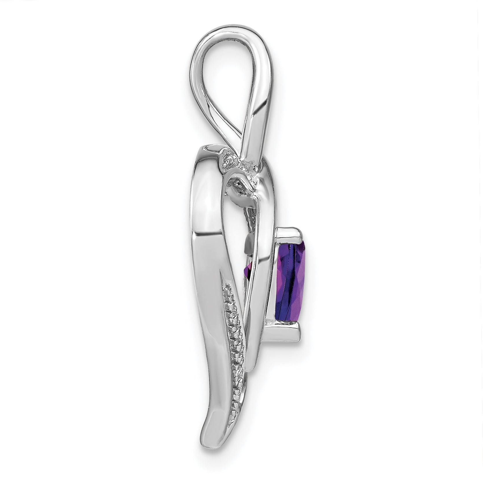 Sterling Silver Rhodium-plated Amethyst and Diamond Pendant Secondary image