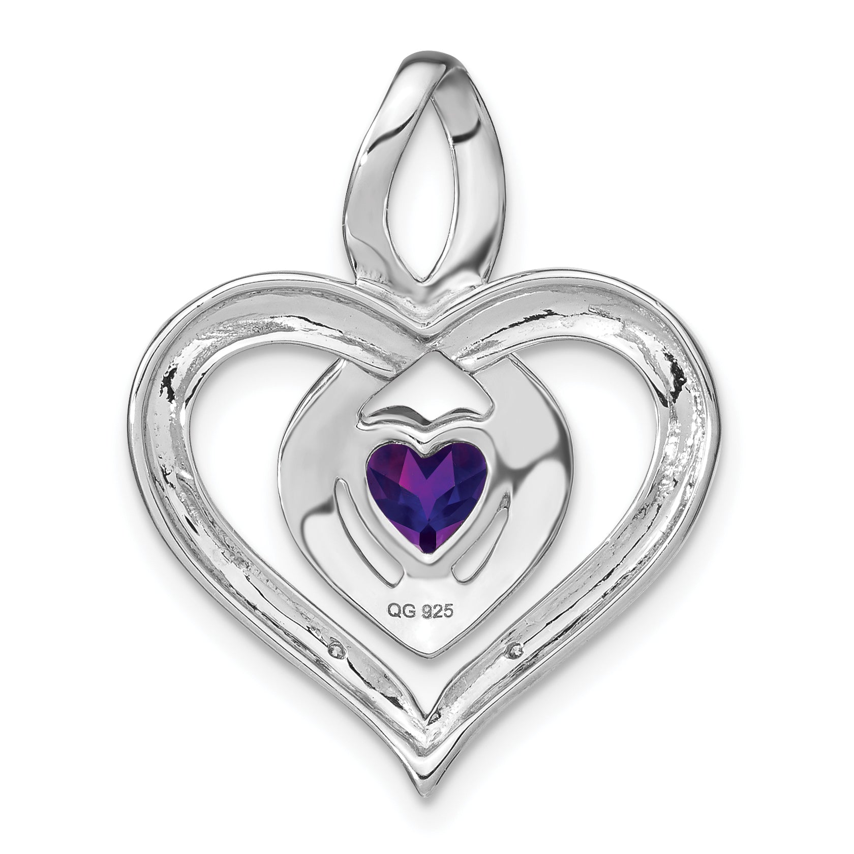 Sterling Silver Rhodium-plated Amethyst and Diamond Pendant