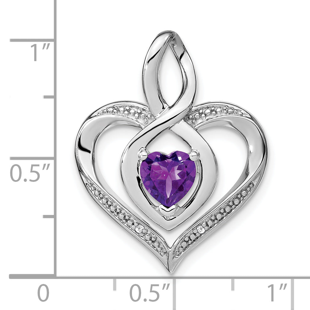 Sterling Silver Rhodium-plated Amethyst and Diamond Pendant