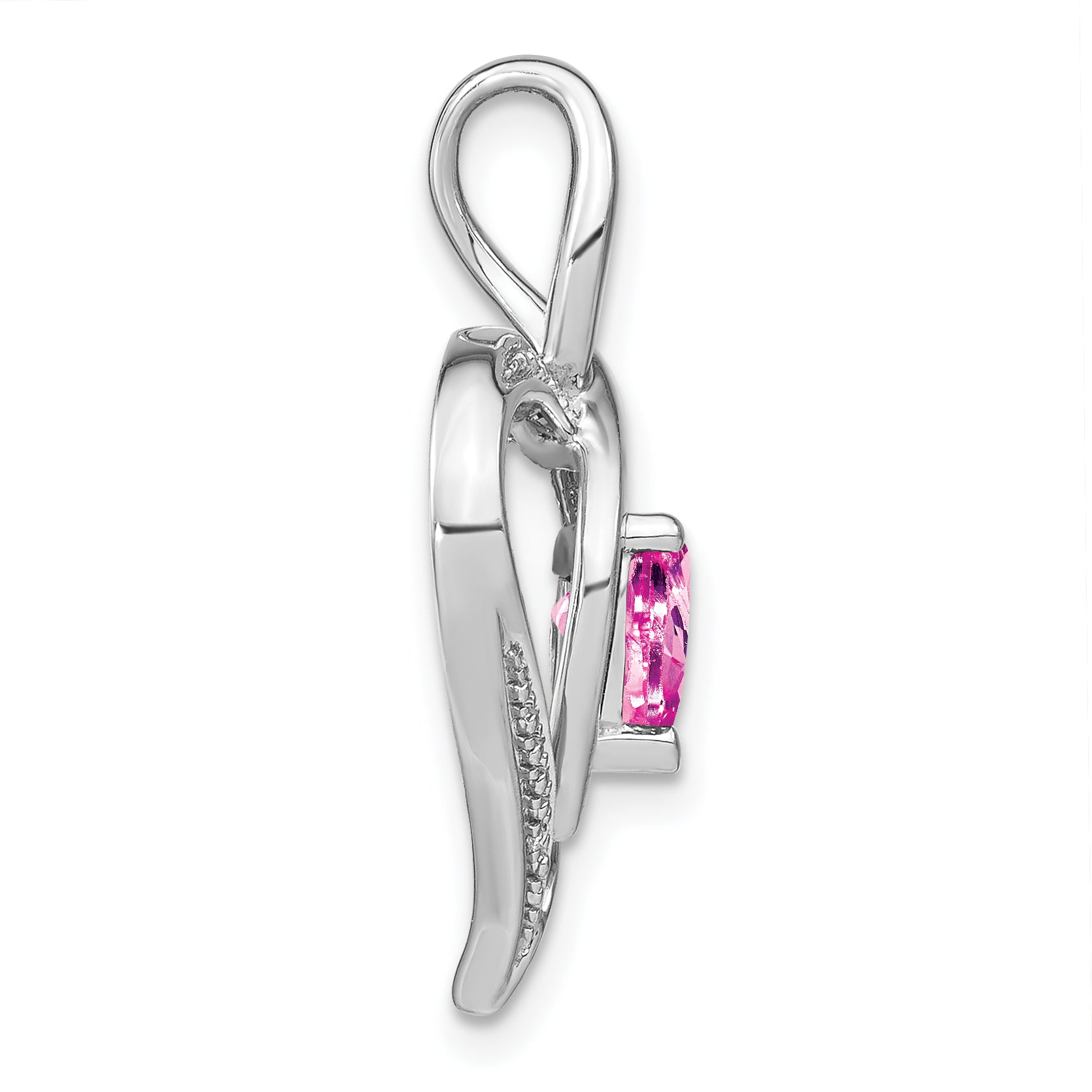 Sterling Silver Rhod-plated Created Pink Sapphire/Diamond Pendant Secondary image