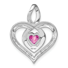 Sterling Silver Rhod-plated Created Pink Sapphire/Diamond Pendant