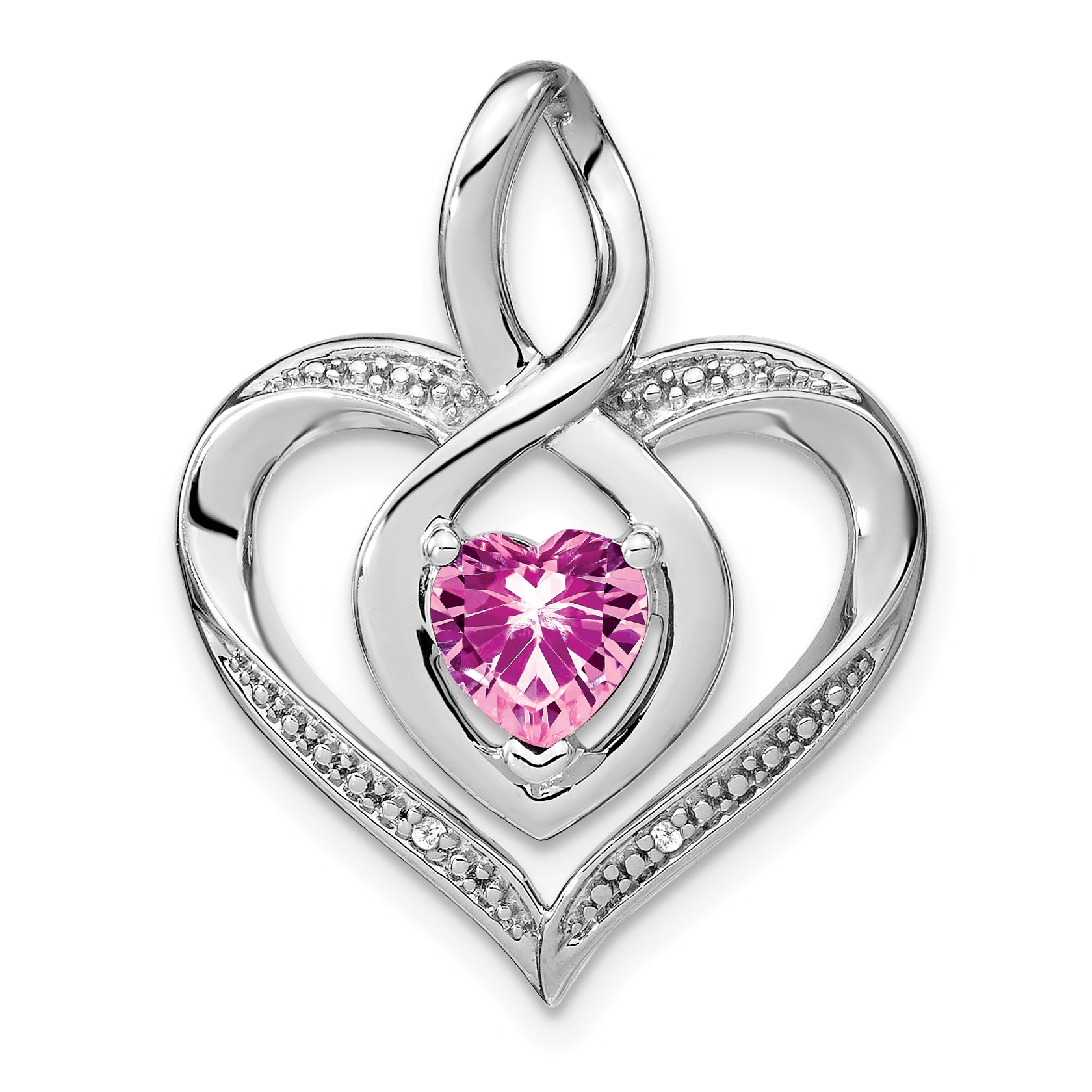 Sterling Silver Rhod-plated Created Pink Sapphire/Diamond Pendant Main image
