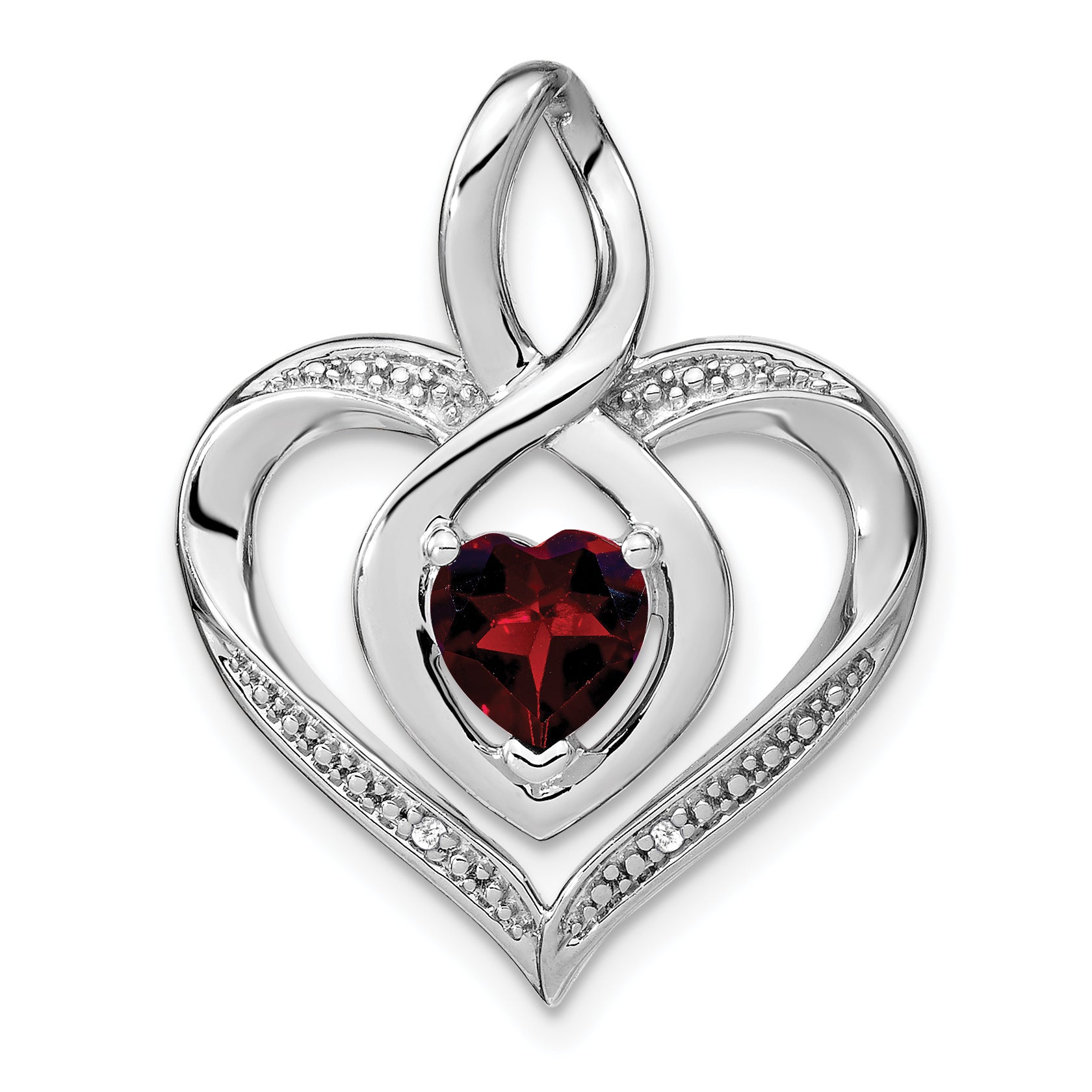 Sterling Silver Rhodium-plated Garnet and Diamond Pendant Main image