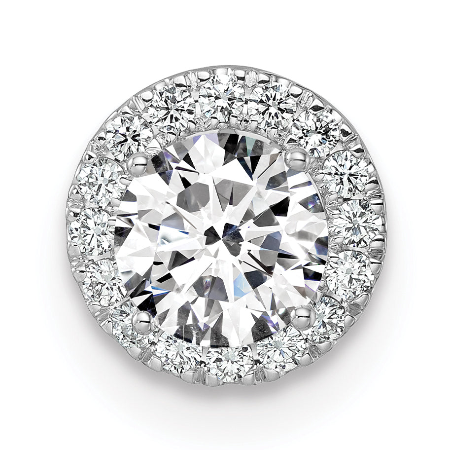 14k White Gold 2 1/2 carat Lab Grown Diamond VS/SI+ G+ Round Complete Halo Chain Slide Pendant