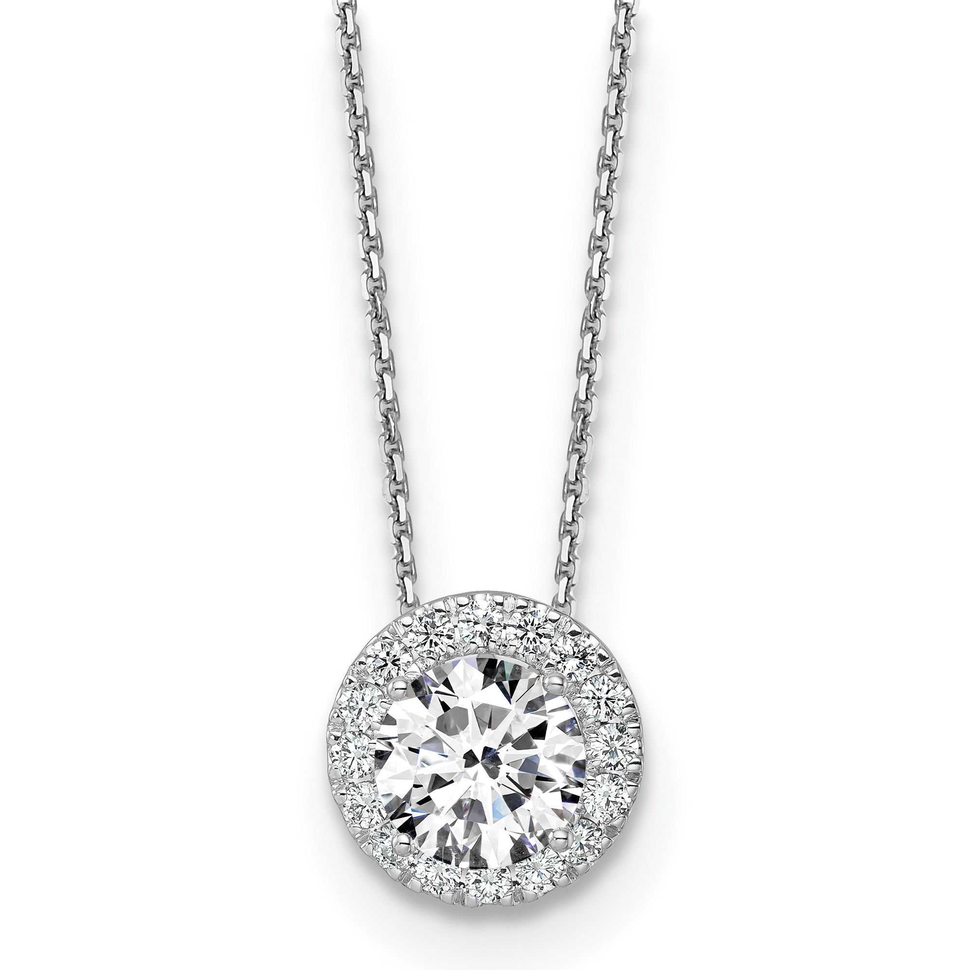 14k White Gold 2 1/2 carat Certified Lab Grown Diamond VS/SI+ G+ Complete 18 inch Halo Pendant Necklace Main image