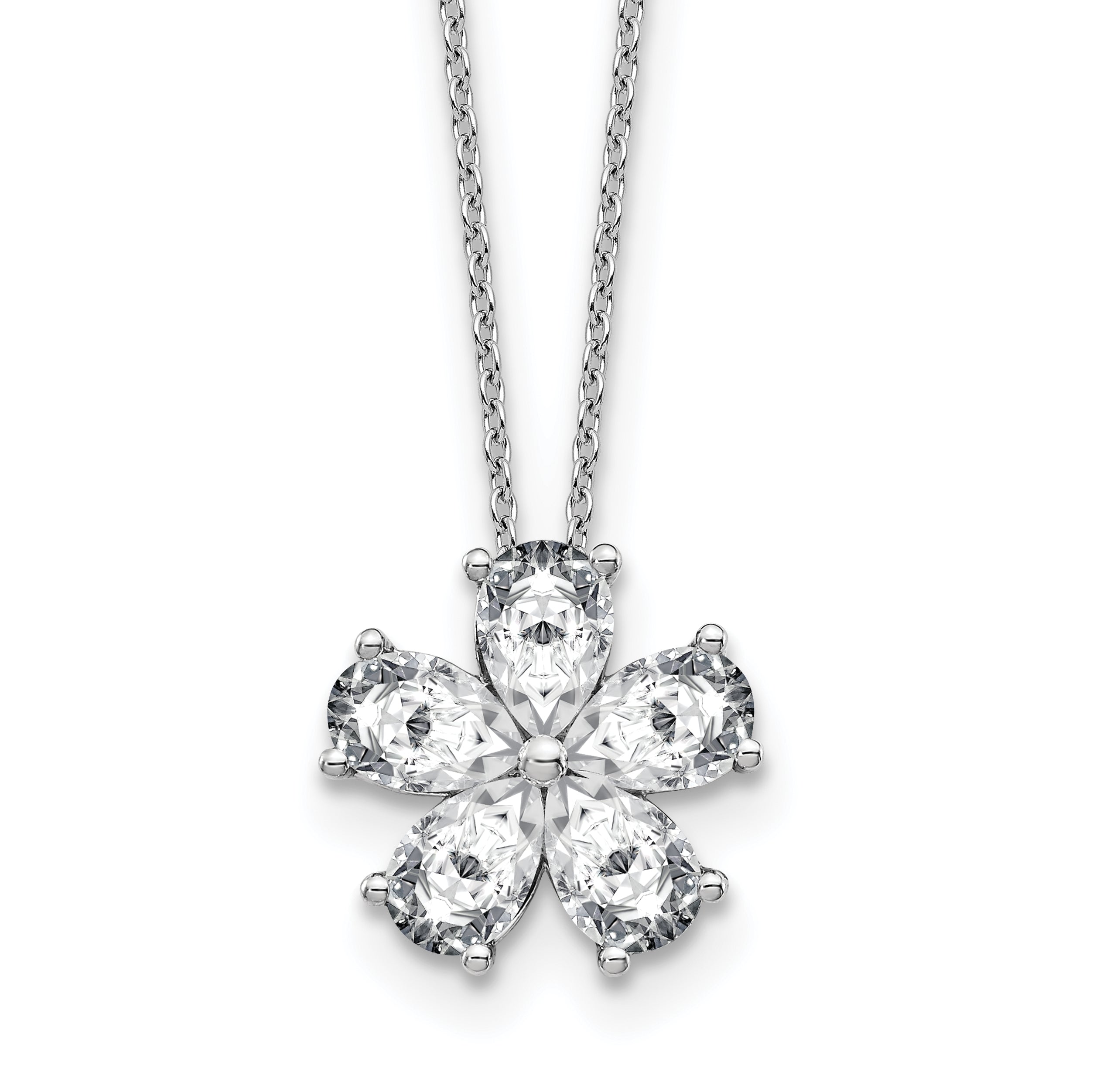 14k White Gold 2 carat Lab Grown Diamond VS+ F+ Complete 18 inch Flower Pendant Necklace Main image