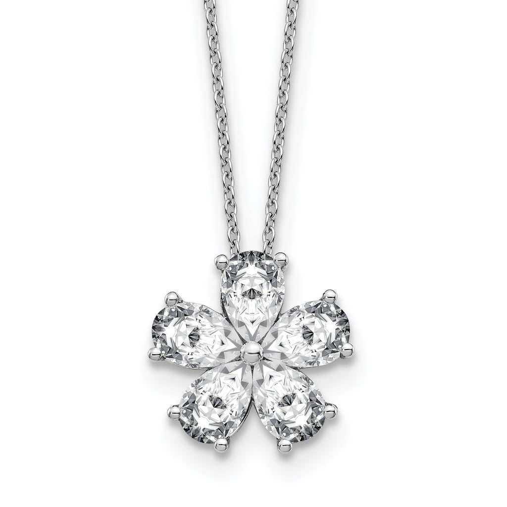 14k White Gold 2 carat Lab Grown Diamond VS+ F+ Complete 18 inch Flower Pendant Necklace