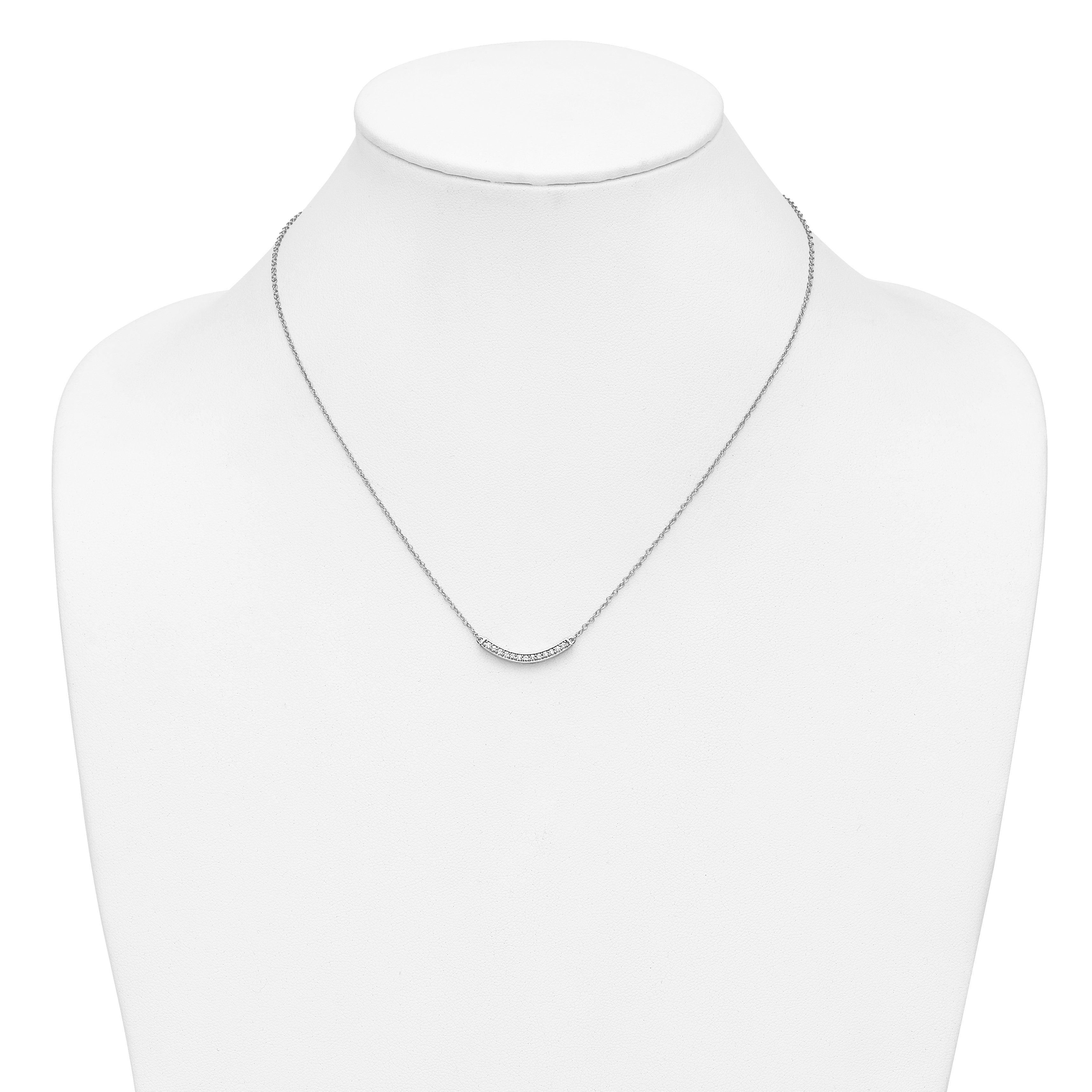 10k White Gold Diamond Curved Bar 18 inch Necklace