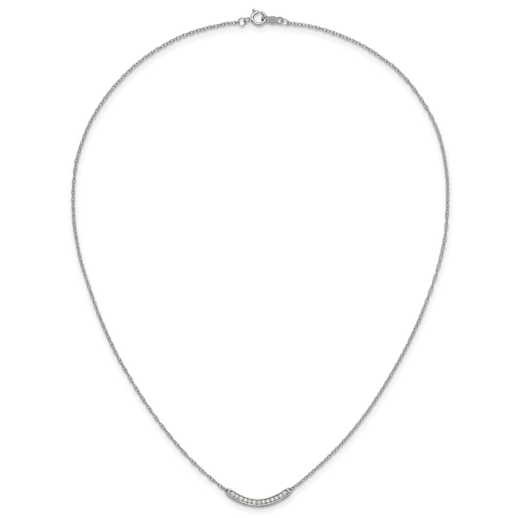 10k White Gold Diamond Curved Bar 18 inch Necklace