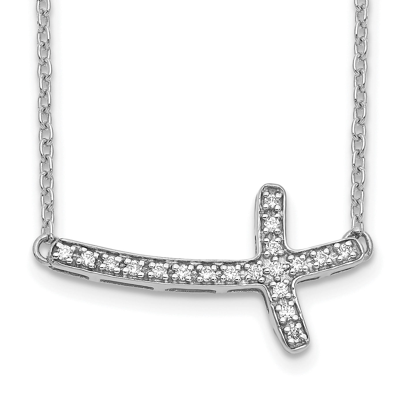 10k White Gold Diamond Sideways Cross 18in Necklace Main image