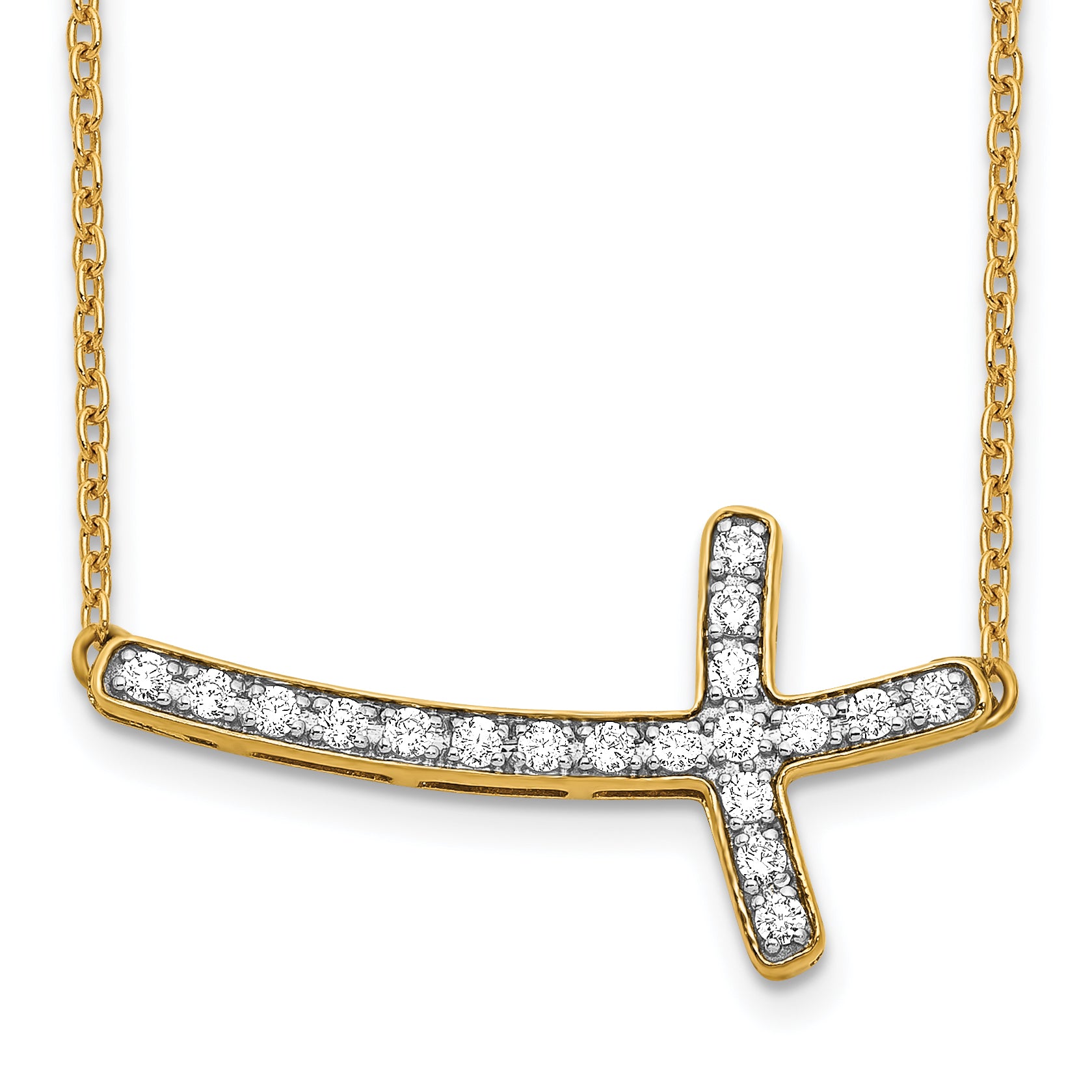 10k Diamond Sideways Cross 18in Necklace Main image